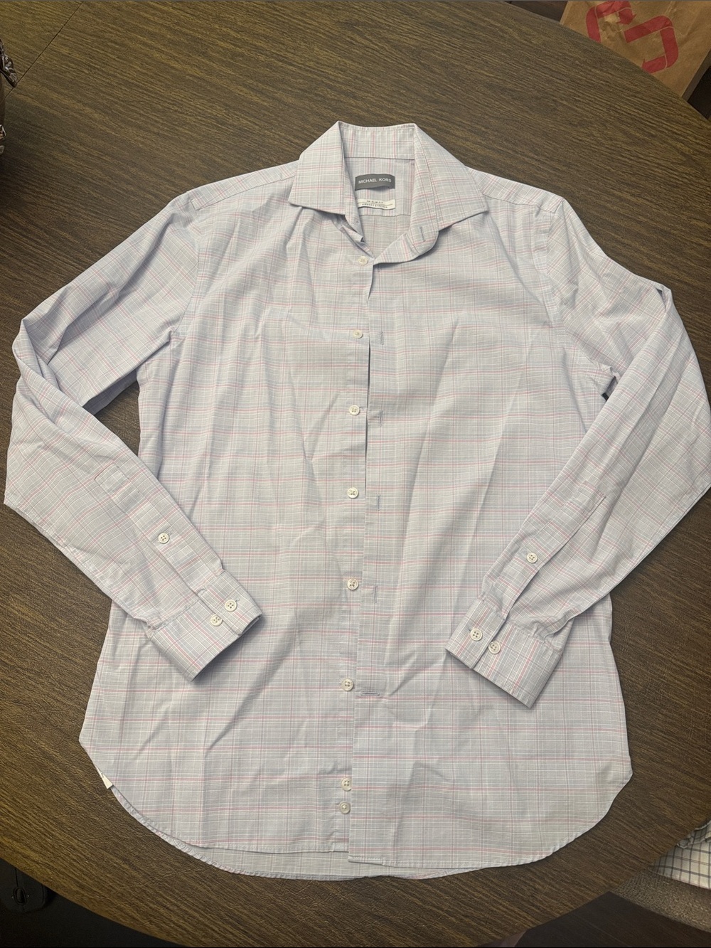 Michael Kors Men's Light Blue Plaid Dress Shirt